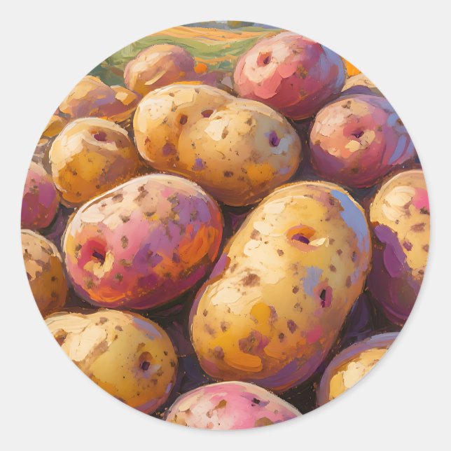 Colorful Harvest Potatoes  Classic Round Sticker (Front)