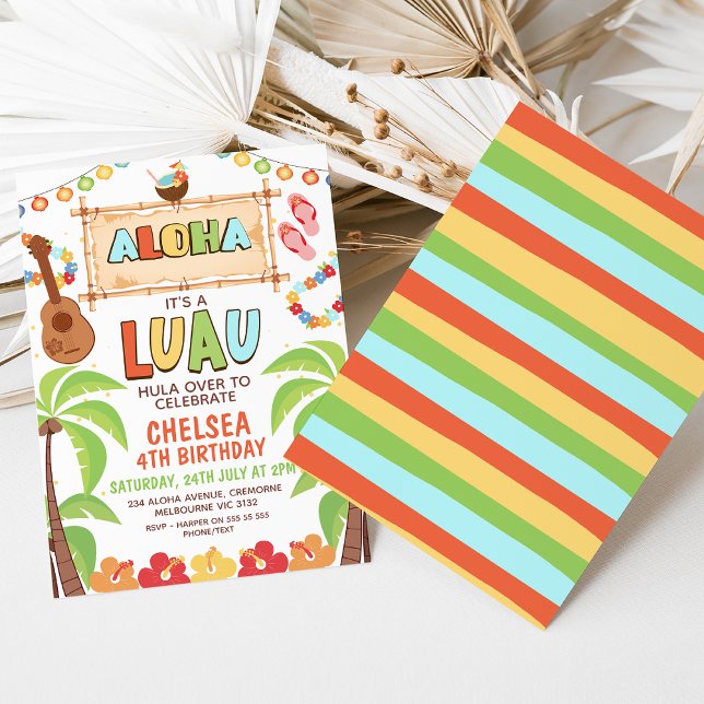 Colorful Hawaiian Aloha Luau Birthday Invitation (Aloha Luau Birthday Invitation, Aloha Tropical Party Invite Template, Hawaiian Luau Summer Party)