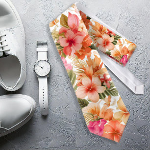 Colorful Hawaiian Floral Pattern ID1092 Tie