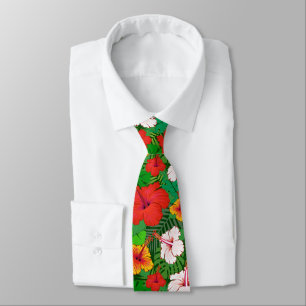 Colorful Hawaiian Flowers Tropical Leaves Holiday Tie