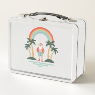 Colorful Hawaiian Santa Christmas Metal Lunch Box
