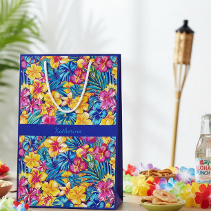 Colorful Hawaiian Tropical Floral Palm Name Medium Gift Bag
