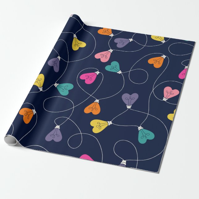 Colorful Heart Light Strings Wrapping Paper (Unrolled)