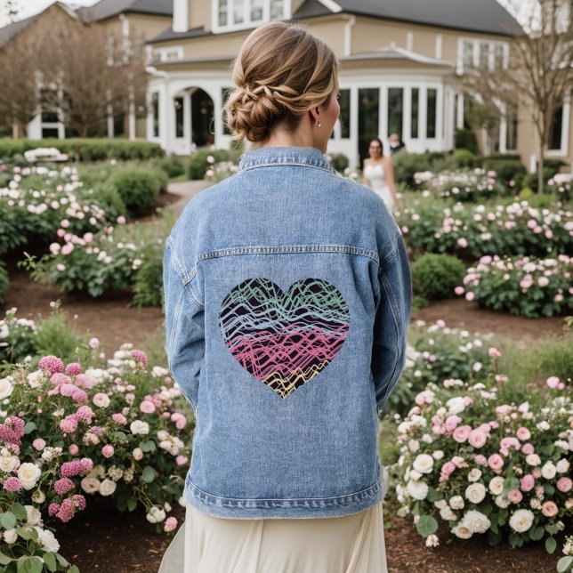 Colorful Heart Motif Denim Jacket (Wedding Back)