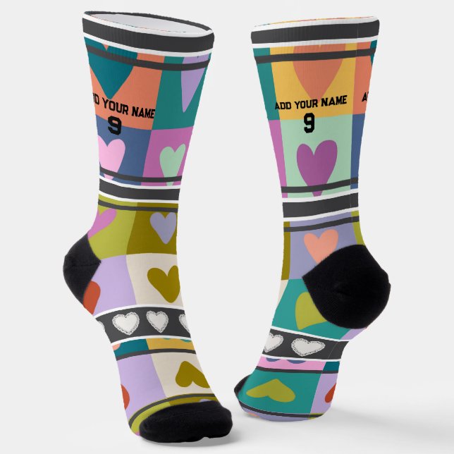 Colorful heart- Name Number Socks (Angled)