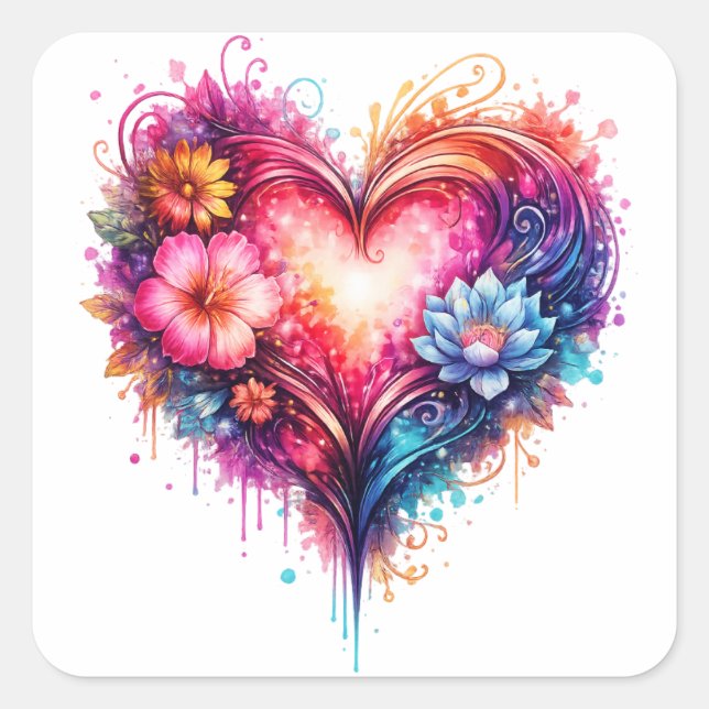 Colorful Heart Square Sticker (Front)