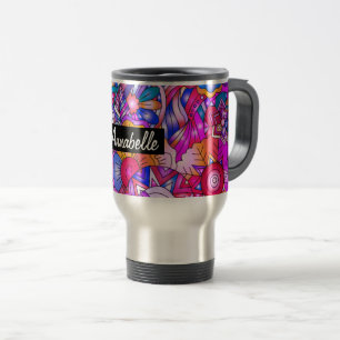 Colorful Hearts and Flowers Abstract Personalised  Travel Mug