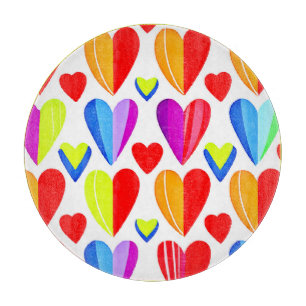 Colorful Hearts Bliss: Stylish Pattern Cutting Board