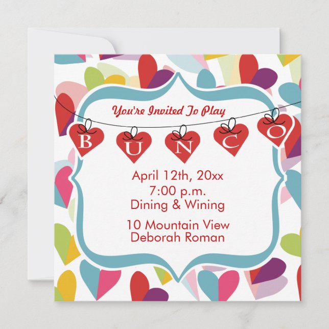 Colorful Hearts Bunco Invite (Front)