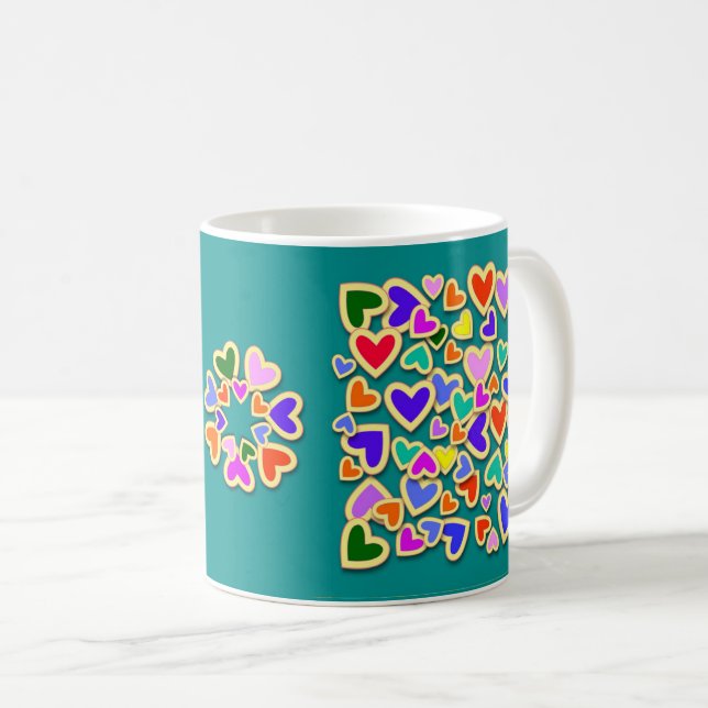 Colorful Hearts Coffee Mug (Front Right)