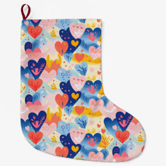 Colorful Hearts Large Christmas Stocking