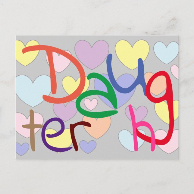 Colorful Hearts Pattern Fun Daughter Postcard (Front)