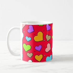 Colorful Hearts Seamless Pattern on Red Background Coffee Mug