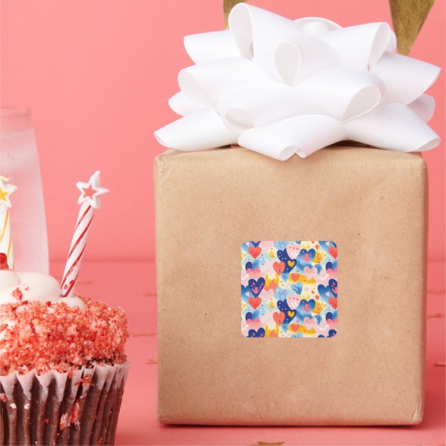 Colorful Hearts Square Sticker (Party)