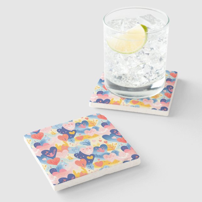 Colorful Hearts Stone Coaster (Side)