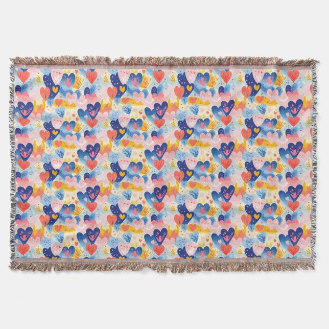 Colorful Hearts Throw Blanket (Front)