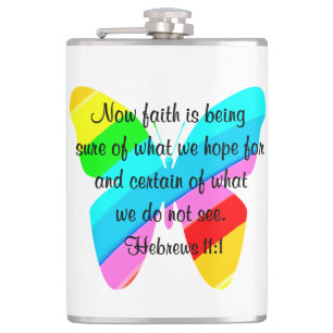 COLORFUL HEBREWS 11:1 BUTTERFLY DESIGN HIP FLASK