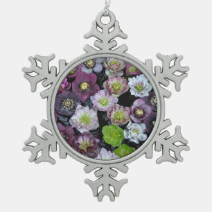 Colorful hellebore flowers snowflake pewter christmas ornament