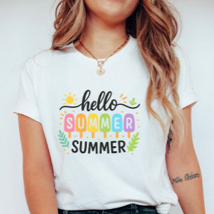 Colorful Hello Summer Ice Pop; Cute Vacation T-Shirt