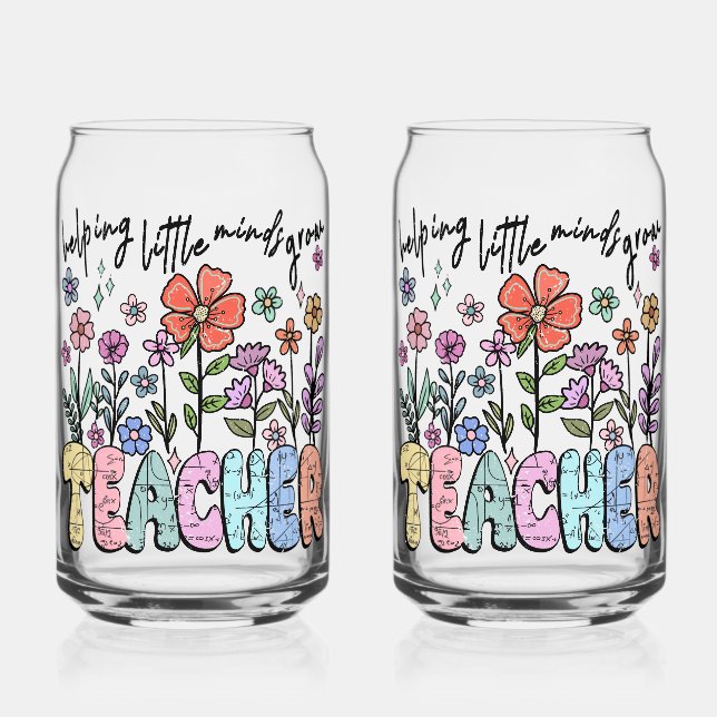 Colorful "Helping Little Minds Grow" Can Glass (Front)