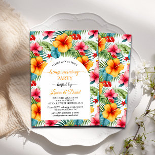 Colorful Hibiscus Floral Housewarming Party Invitation