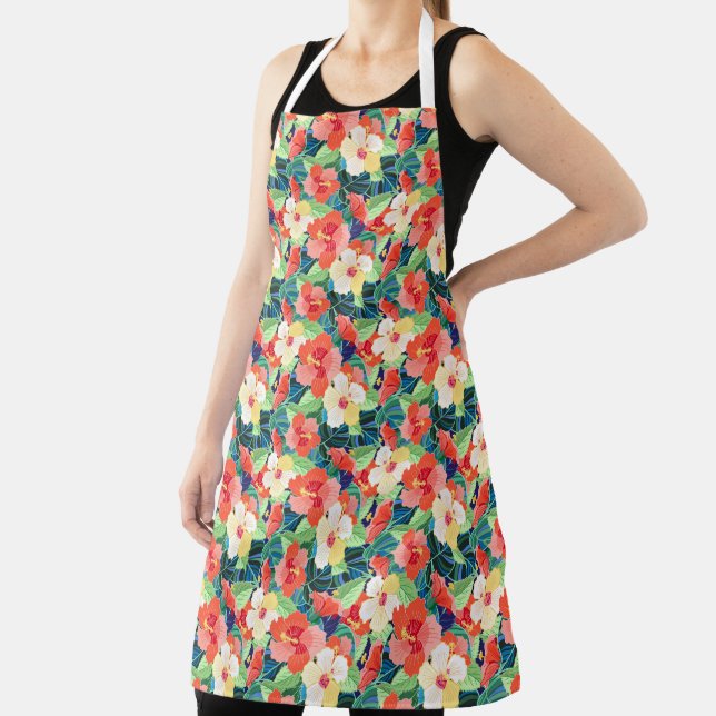 Colorful Hibiscus Pattern Apron (Insitu)