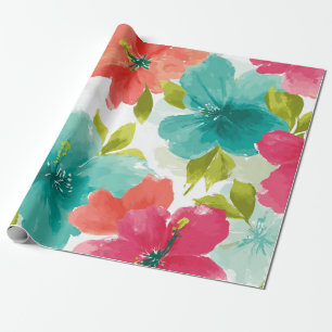 Colorful Hibiscus Tropical Hawaiian Beach Floral  Wrapping Paper