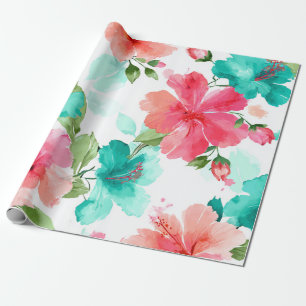 Colorful Hibiscus Tropical Hawaiian Beach Floral  Wrapping Paper