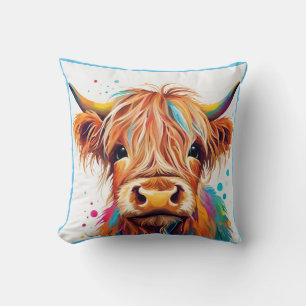 Colorful Highland Cow Calf Cushion