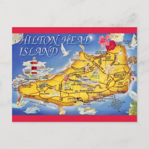 Colorful Hilton Head SC Map Postcard