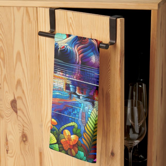 Colorful Hippo  Tea Towel (Thirds Fold)