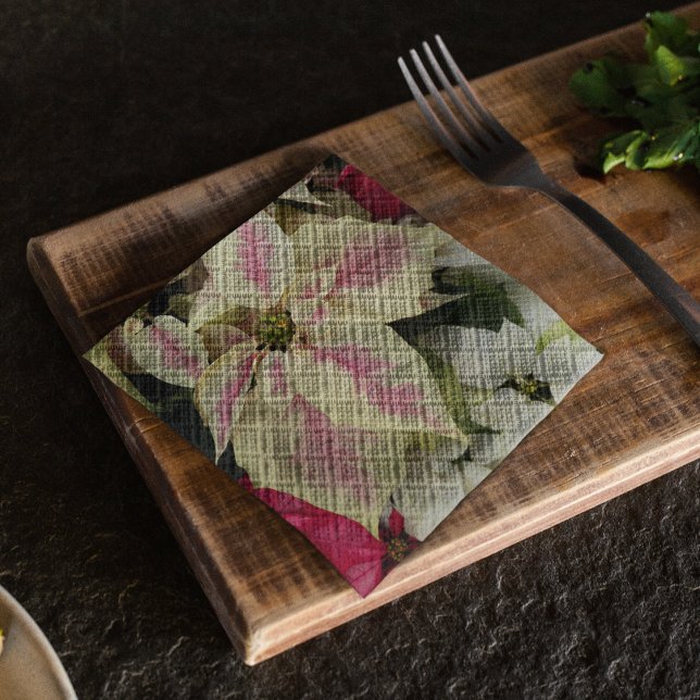 Colorful Holiday Poinsettias Floral Napkin (In Situ Angled)