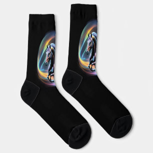 Colorful Horse on Black Background Socks