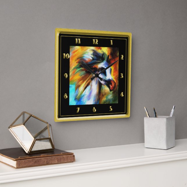 Colorful Horse Square Wall Clock (Office)