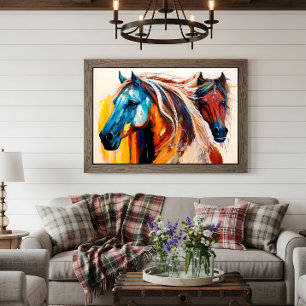 Colorful Horses Vibrant Art Poster