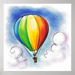 Colorful Hot air Balloon paint poster