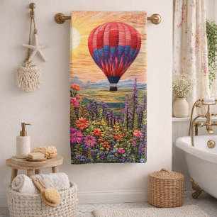 Colorful Hot Air Balloon Wildflower sunset Bath Towel Set