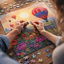 Colorful Hot Air Balloon Wildflower sunset