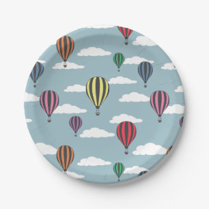 Colorful hot air balloons paper plate