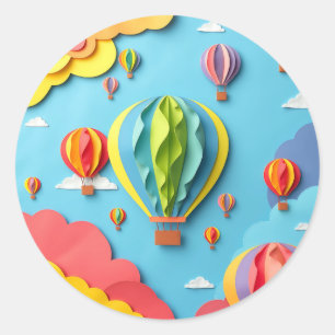 Colorful Hot Air Balloons Sky Pattern Classic Round Sticker
