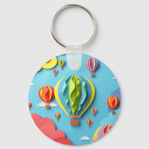 Colorful Hot Air Balloons Sky Pattern Key Ring