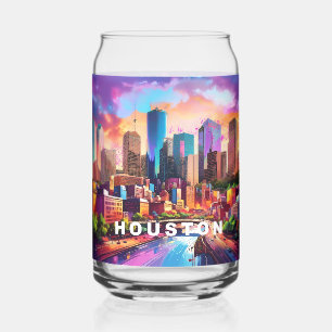 Colorful Houston Skyline Can Glass