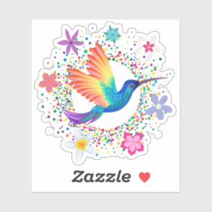 Colorful Humming Bird Flowers Cut Vinyl Sticker