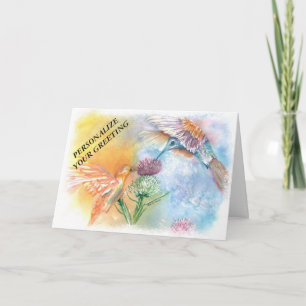 COLORFUL HUMMING BIRDS CUSTOMIZABLE GREETING CARD