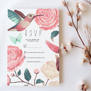 Colorful Hummingbird Floral Spring RSVP Invitation