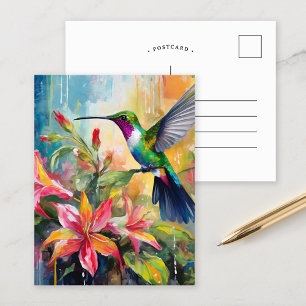 Colorful Hummingbird Modern Art Postcard