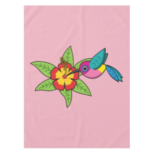 Colorful Hummingbird on Hibiscus Tropical Flower Tablecloth