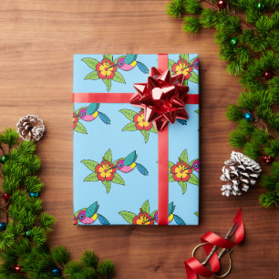Colorful Hummingbird on Hibiscus Tropical Flower Wrapping Paper