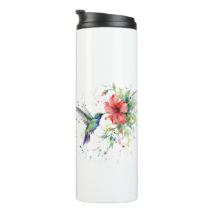 Colorful Hummingbird Watercolor Floral Nature Art Thermal Tumbler