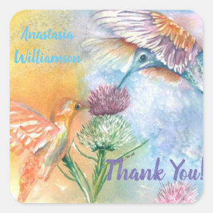 COLORFUL HUMMINGBIRDS SQUARE STICKER